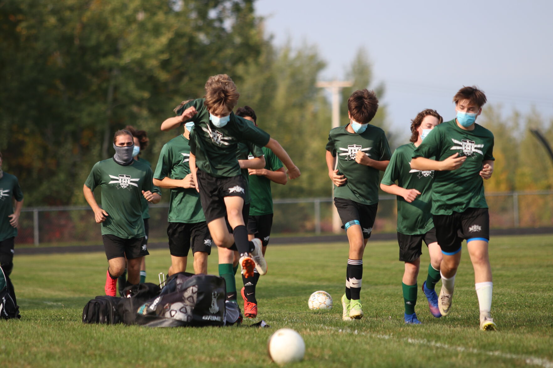 Salmon River boys soccer masked practice